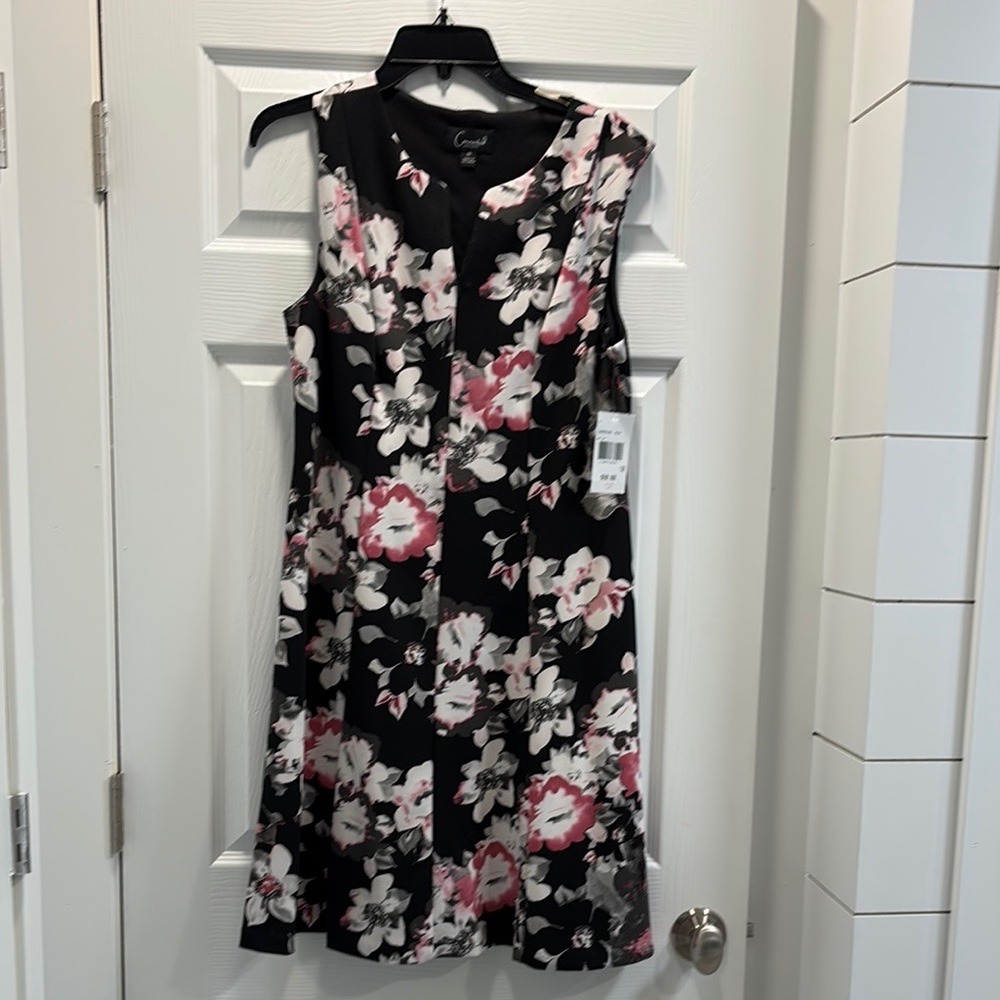 Connected Apparel Black and Pink A-Line Midi Dress